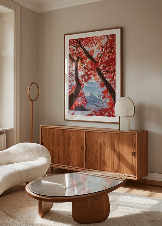 Plakat Mt.fuji jest w jesiennych liściach