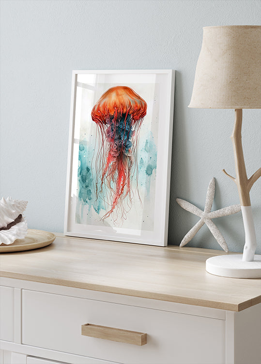 Akwarela zwierząt Meduza Sea Life plakat