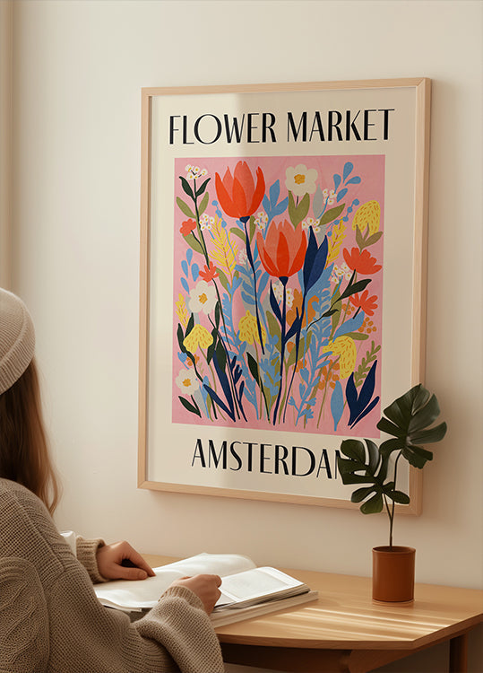 Plakat Targ Kwiatowy w Amsterdamie, Holandia