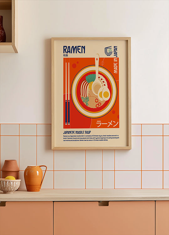 Plakat z nadrukiem japońskiego jedzenia Ramen