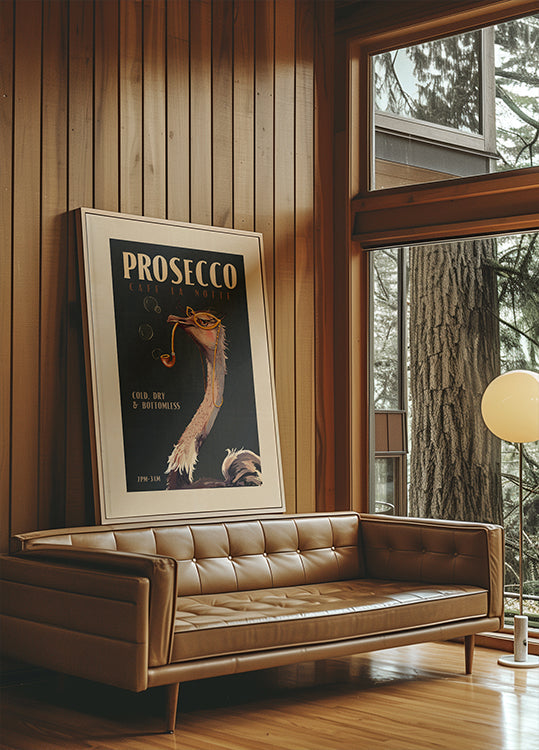 Art Deco Prosecco Sztuka ścienna przedstawiająca plakat strusia
