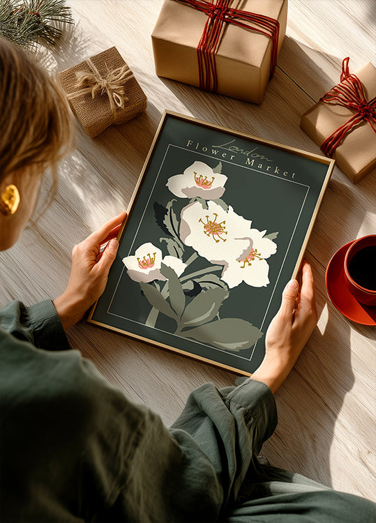 Plakat ciemiernika na targu kwiatowym w Londynie