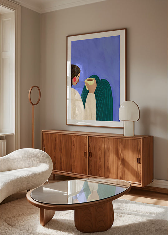 Plakat popijając kawę