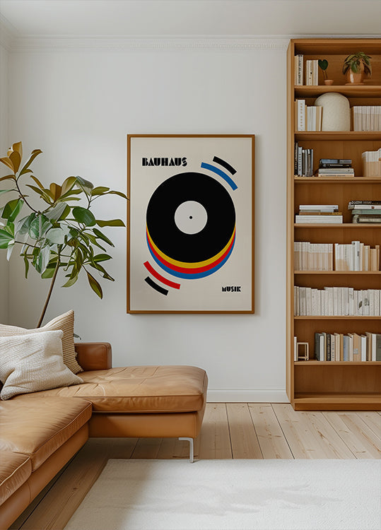 Plakat w stylu retro z muzyką Bauhaus
