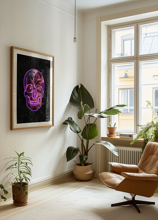 Neonowy plakat z czaszką na Halloween