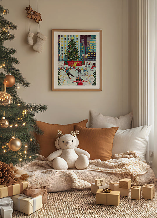 Plakat na łyżwach w Rockefeller Center