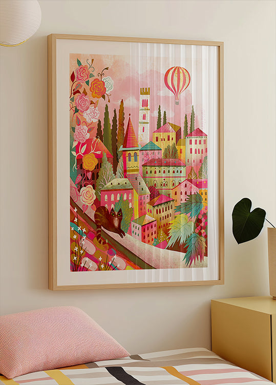 Włoska wioska z kotem na plakacie ściennym