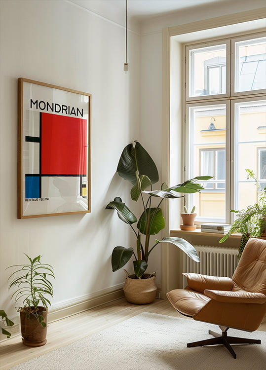 Kompozycja z czerwonym, niebieskim i żółtym plakatem z 1930 r