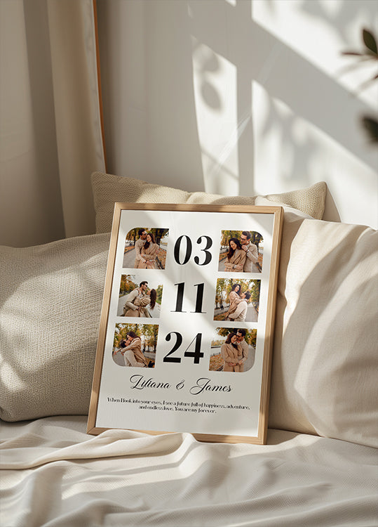 Spersonalizowany plakat z kolażem zdjęć z datą rocznicy