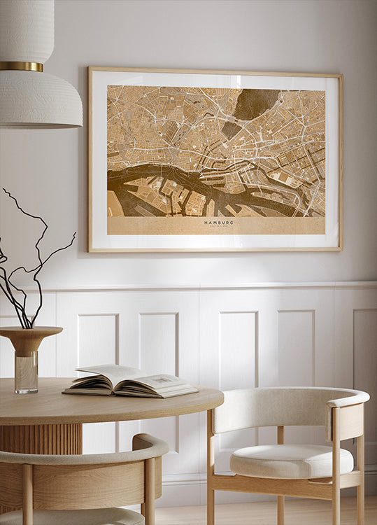Vintage mapa Hamburga w kolorze sepii, w Niemczech (NOWOŚĆ)