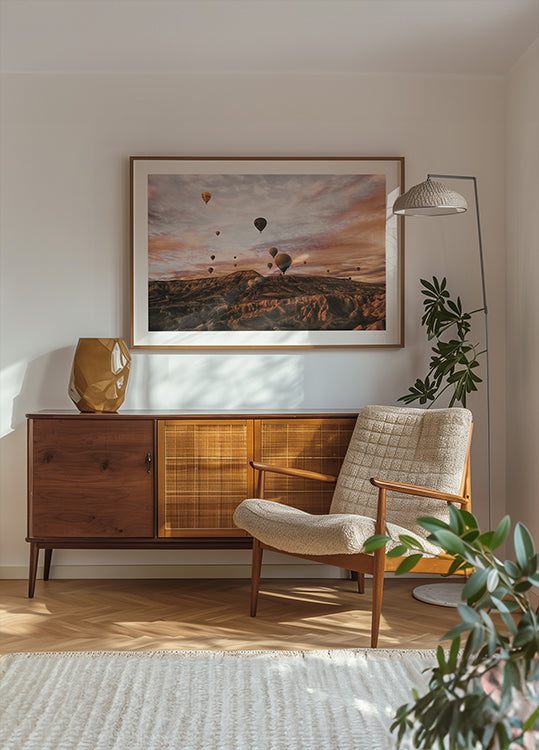 Plakat z balonem na ogrzane powietrze w Kapadocji