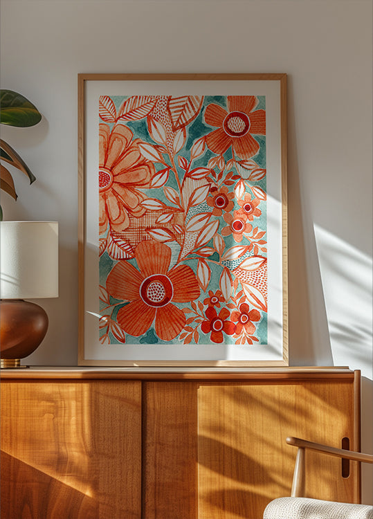 Czerwone stokrotki z plakatem Aqua