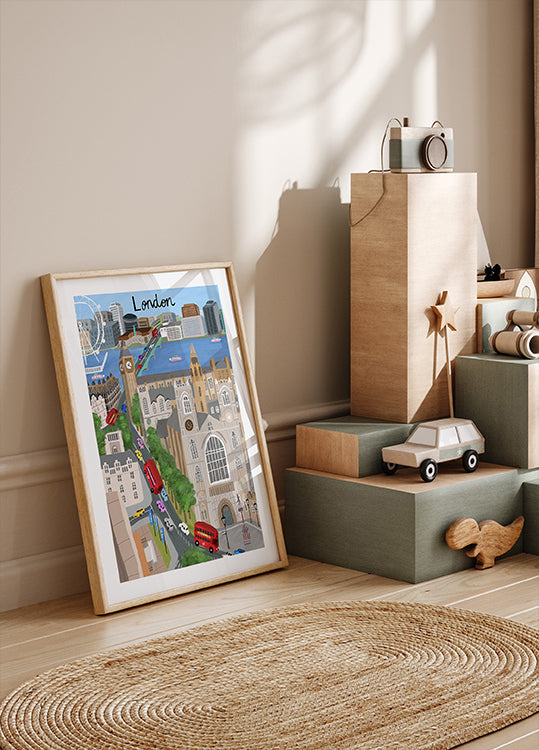 London City z widokiem na Tamizę i Big Bena – plakat artysty Carla Daly