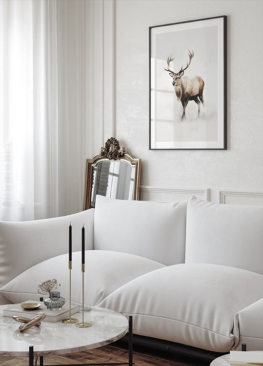 Renifer w śniegu plakat