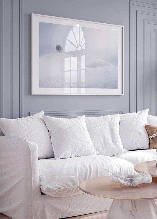 Plakat Samotne drzewo na zimowych wydmach