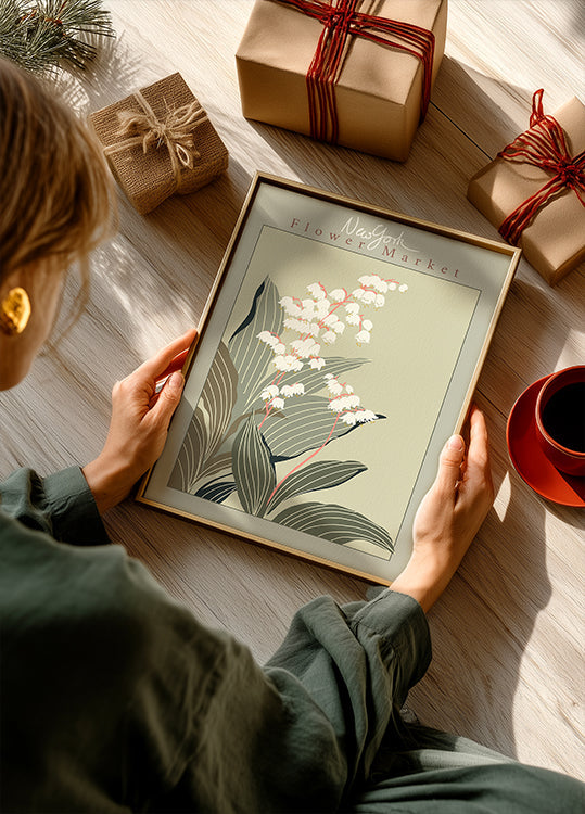 Plakat z konwalią w Nowym Jorku na targu kwiatowym