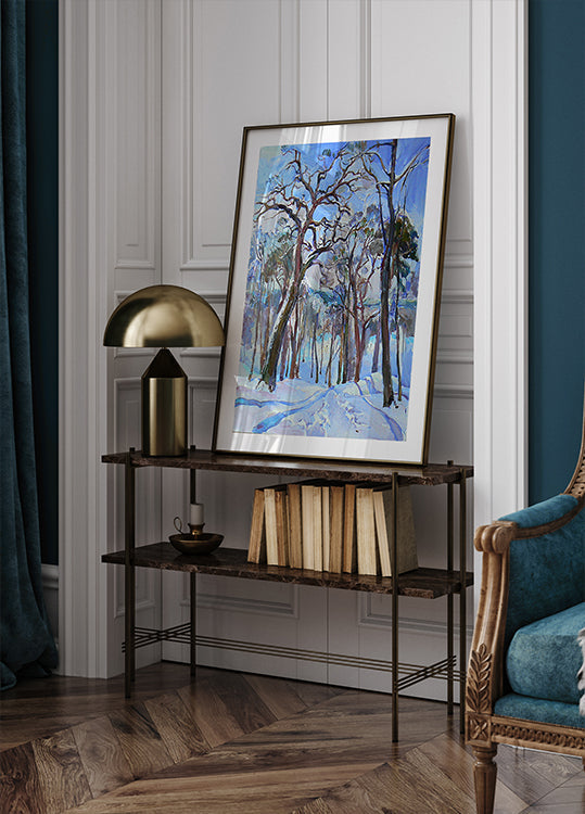 Plakat w zimowym lesie