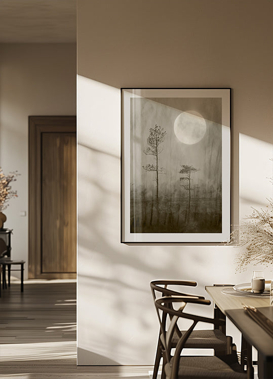 Plakat wrzosowiska w świetle księżyca