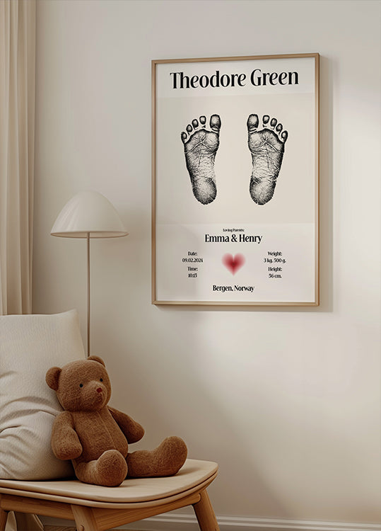 Spersonalizowany plakat z odciskiem stopy dziecka