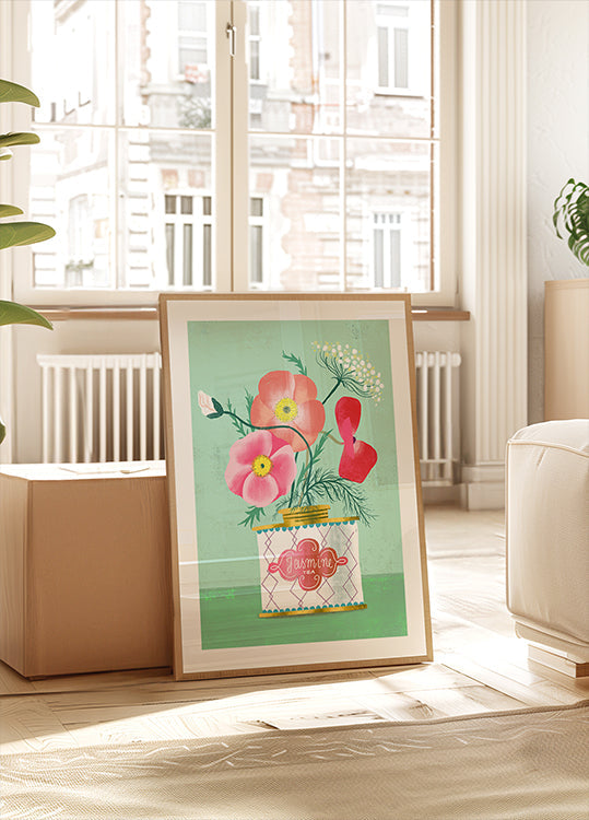 Maki w plakacie herbaty jaśminowej