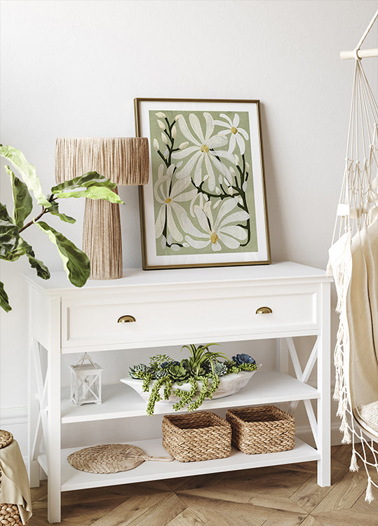 Plakat Star Magnolia Florals na tle szałwii