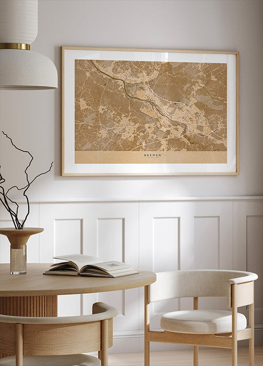 Vintage mapa Bremy w kolorze sepii, Niemcy (NOWOŚĆ)