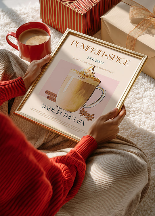 Plakat jesiennej rozkoszy latte