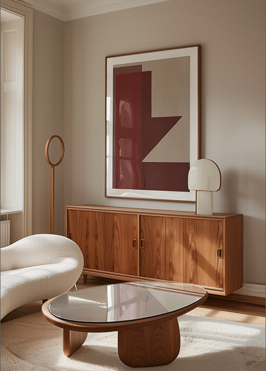 Plakat z czerwoną kompozycją geometryczną