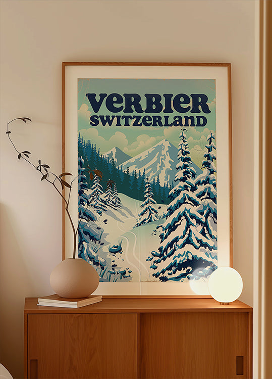 Plakat z plakatem narciarskim Verbier Szwajcaria