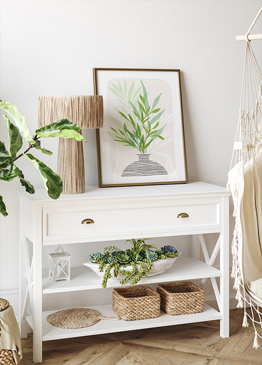 Malowany plakat martwej natury z gałązką oliwną