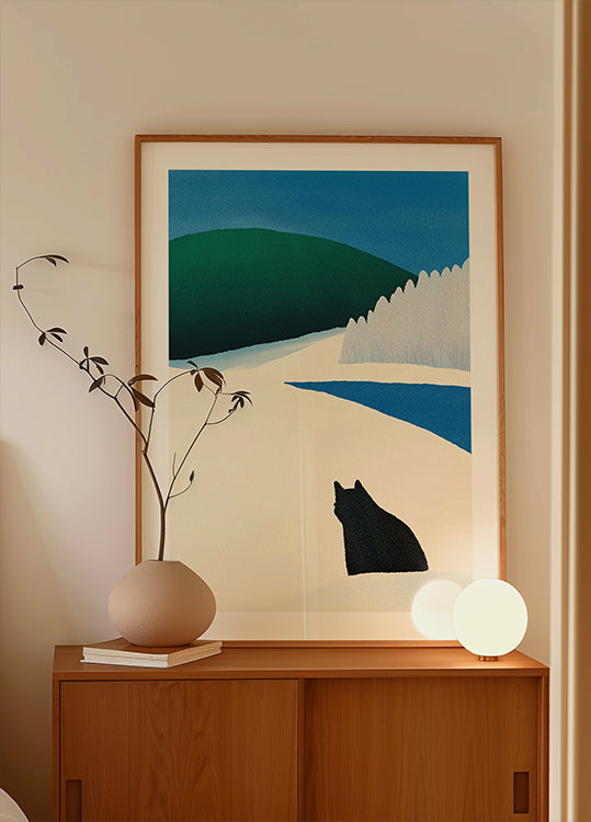 Plakat wędrujący czarnego kota