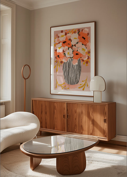 Plakat z kwiatami wazonów w paski