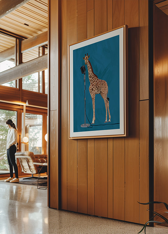 Plakat z mikrofonem żyrafy różowy 2 01