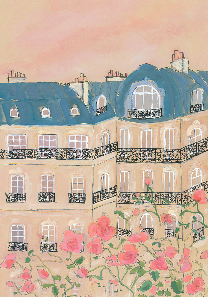 Plakat Zachód słońca nad budynkami Paryża