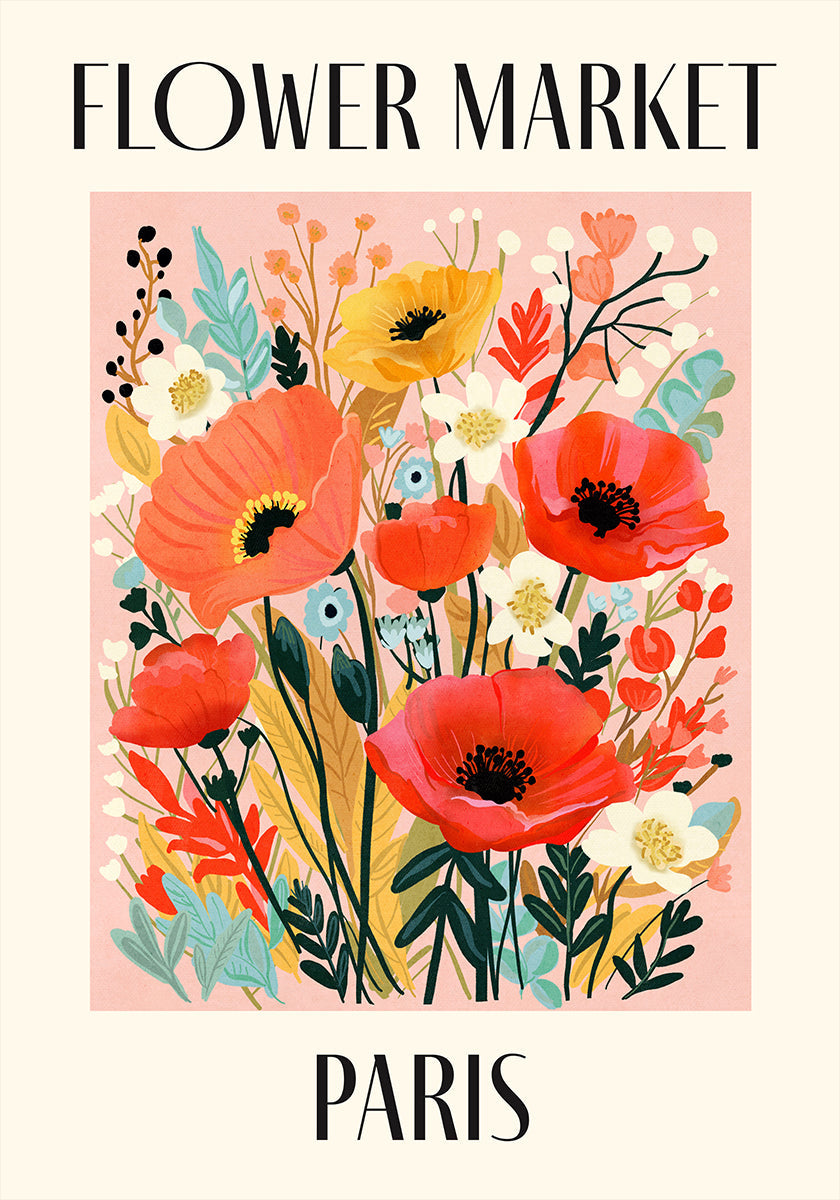 Plakat targu kwiatowego w Paryżu we Francji