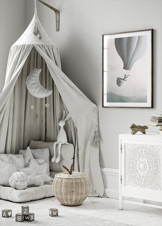 Flying with Hot Air Balloon, whimsical Plakat - Posterbox.dk