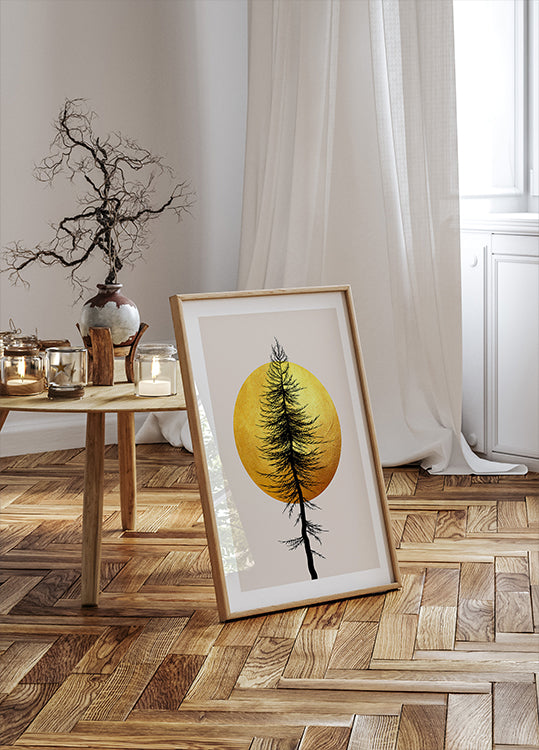 Golden Sun & Tree Silhouette Plakat - Posterbox.dk