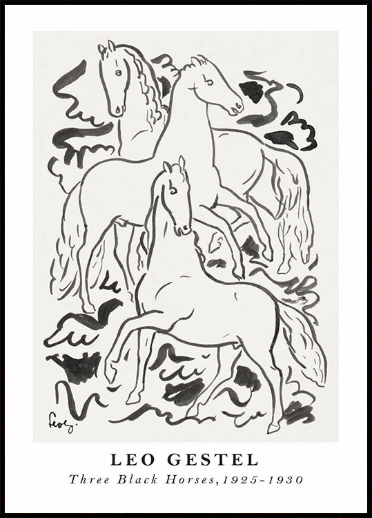 Three Black Horses, Leo Gestel Plakat - Posterbox.dk