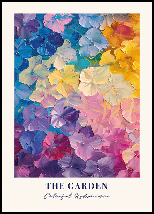 a painting of colorful flowers with the words the garden