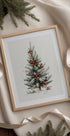 Watercolor Christmas Tree with Red Berries Plakat - Posterbox.dk