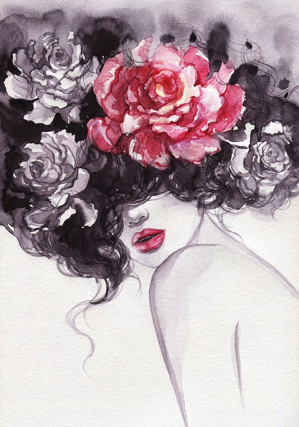 Watercolor Woman with Flowers Plakat - Posterbox.dk