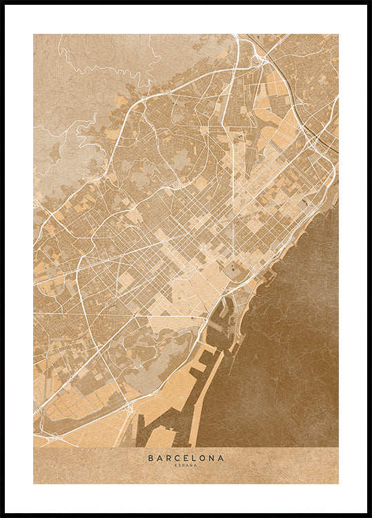 Map of Barcelona (Spain) in sepia vintage style Plakat - Posterbox