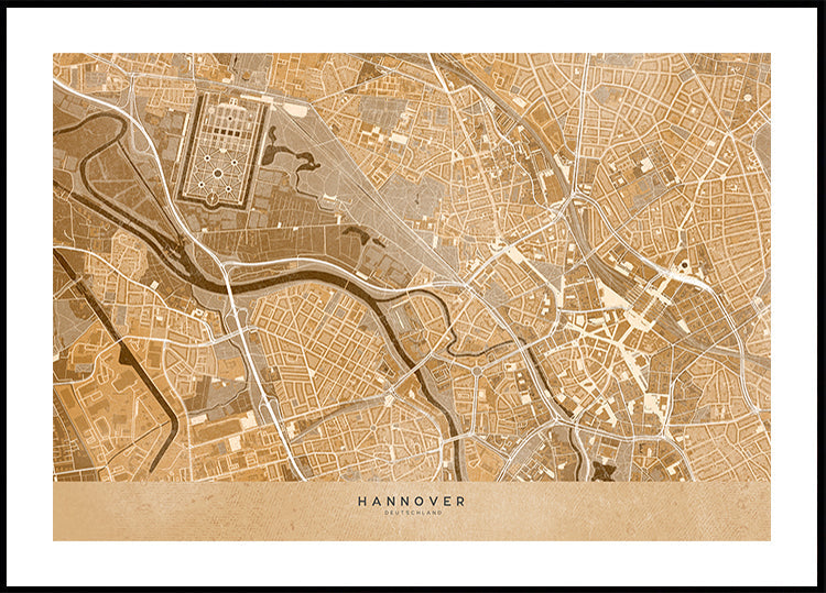 Sepia vintage map of Hannover downtown Germany Plakat - Posterbox