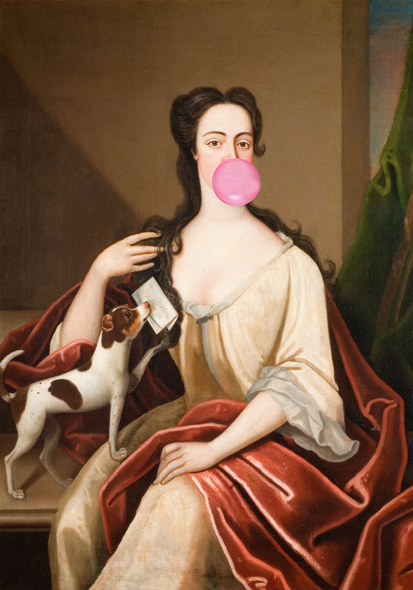 Renaissance Bubble Gum Portrait and Dog / Altered Art Plakat - Posterbox