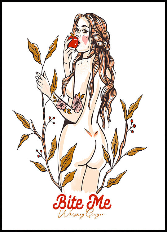 Bite Me Sexy Pin-Up Girl Eating An Apple (NEW) - Posterbox