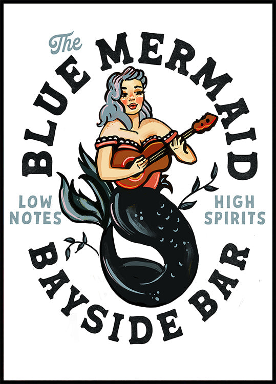 Blue Mermaid Bayside Bar. Dive Bar Music Pinup (NEW) - Posterbox
