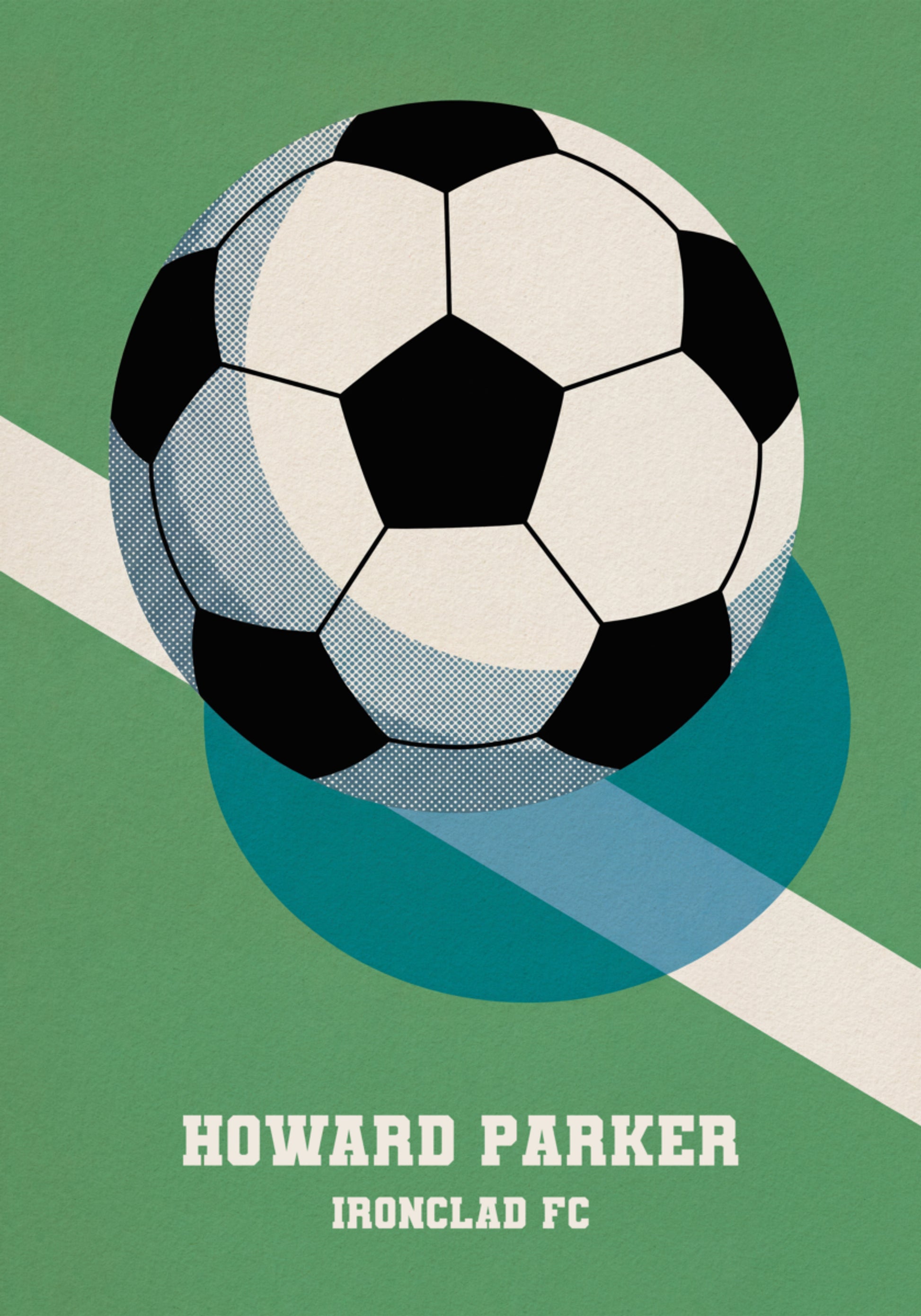 Retro plakat piłkarski z czarno-białą piłką
