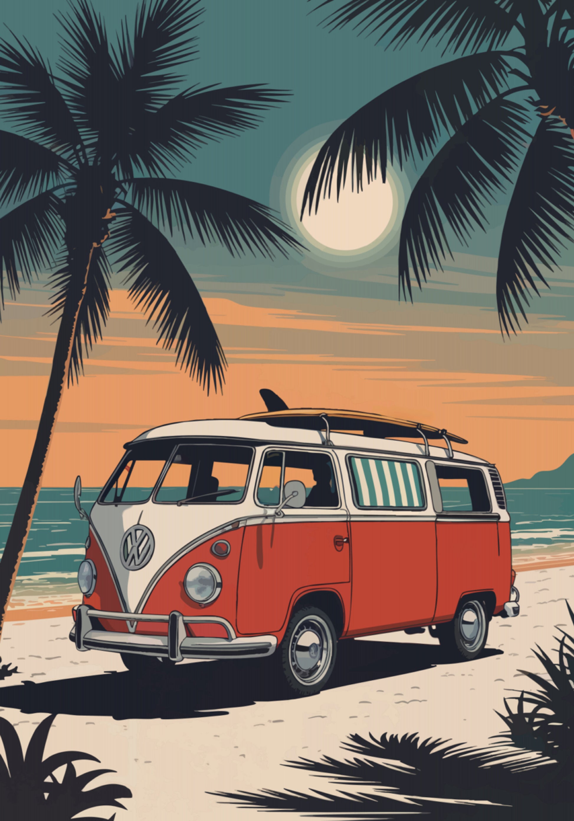 Vintage Beach Van Zachód słońca
