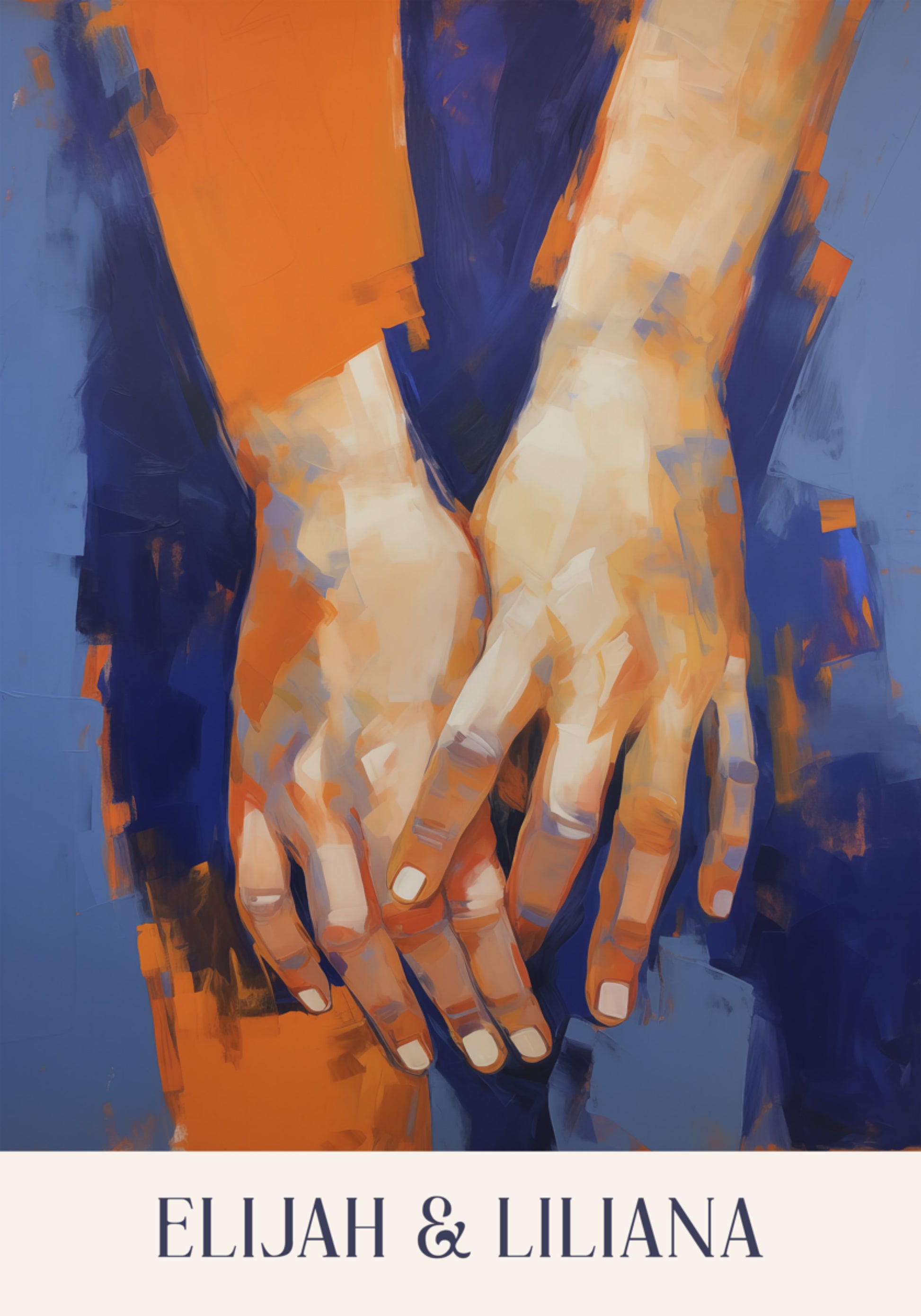 Abstrakcyjne malarstwo ekspresjonistyczne przedstawiające dwie ręce