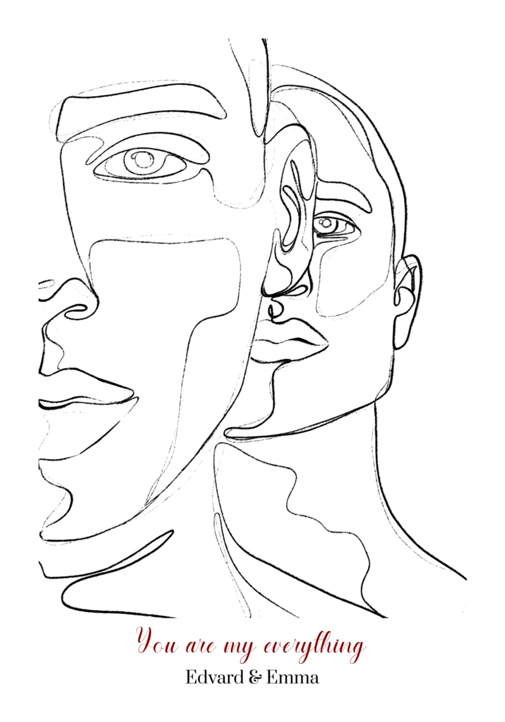 Minimalistyczny portret pary w grafice liniowej